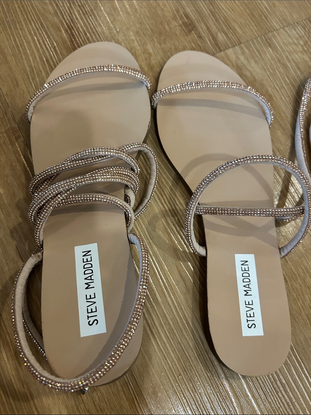 Steve Madden Nude Strappy Wrap Sandals with Rhinestone Laces - Picture 2 of 3